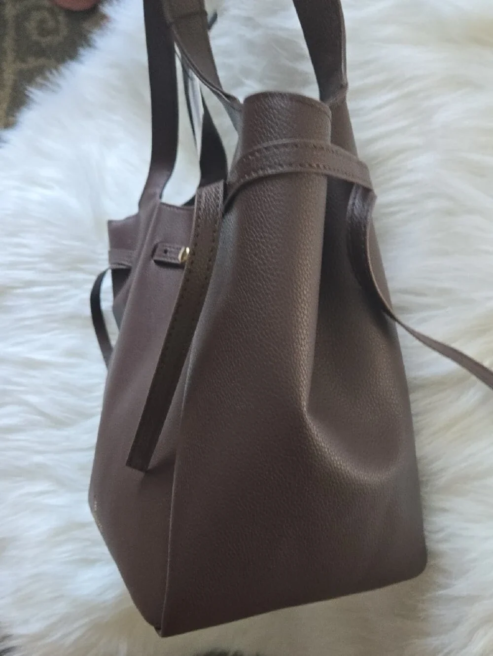 London Fog Dark Brown Pebbled Vegan Leather Tote